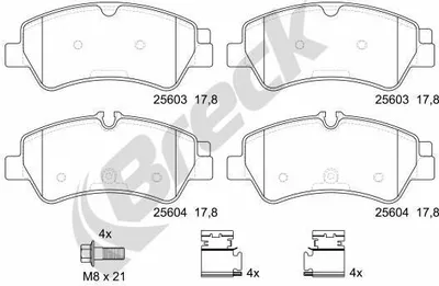 Produktbild von BRECK Bremsbeläge Satz Hinten Bremsklötze für FORD Transit Custom V362 Kastenwagen (FY, FZ) 25603 00 703 00