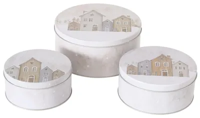Obrázek produktu pro sada 3 krabiček na pečivo Kulaté Ø13,5-20cm Kovová krabička na sušenky Vánoční sušenky