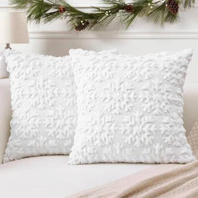 Produktbild von Kissenbezüge 2er Set Wollsamt Schneeflocke Weiß 65x65 cm