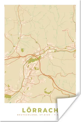 Produktbild von MuchoWow® Poster Stadtplan - Lörrach - Vintage - Karte 40x60 cm - Plakate für die Wand - Poster Babyzimmer