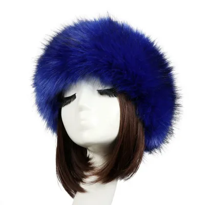 Produktbild von Mode Flauschige Faux Fuchs Pelz Frauen Hut Winter Ski Kopf Ohr Wärmer Stirnband Cap-Königsblau