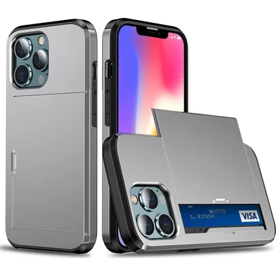 Produktbild von Mobigear Card iPhone 14 Pro Hülle Hardcase Backcover Stoßfest mit Kartenhalter - Grau