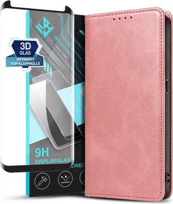 Produktbild von Handyhülle für Samsung Galaxy S8 mit 9H Displayglas Kunstleder Flip Cover Hülle Handytasche Case Kartenfach Farbe: Rosa