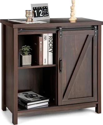 Image de Buffet en bois avec portes coulissantes et 4 étagères, 80 x 40 x 82 cm