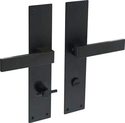 Produktbild von Renovierungsschild 55x250mm Schwarz matt Langschildgarnitur Türdrücker Edelstahl WC DIN Norm