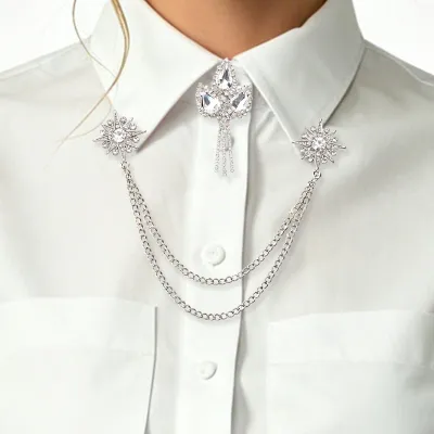 Kragenketten und Krawattennadeln, Silber/Schwarz, Strass, 2 Stück