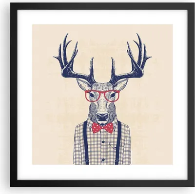 Produktbild von Gerahmtes Poster - Schwarzer Rahmen - Charakter Hirsch Illustration hipster - 40x40 cm - Wand Bild - Wanddeko - Wandbilder - Wandposter - Bilderrahmen - Bilder - Kunstdruck - P2BAC40x40-3120