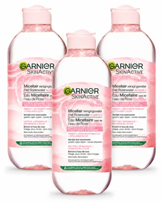 Produktbild von 3 x Garnier SkinActive Mizellen-Reinigungswasser mit Rosenwasser 400 ml - Vorteilspackung - 3 Stücke