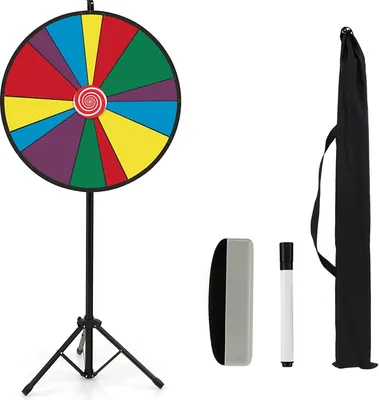 Produktbild von 30 Zoll höhenverstellbares Glücksrad zum drehen, Tischglücksrad für Lotteriespiele Partyspiel, Preisrad mit Radiergummi und Markierstift, für Werbung Wortspiele (φ76cm 14 Farbfächer)
