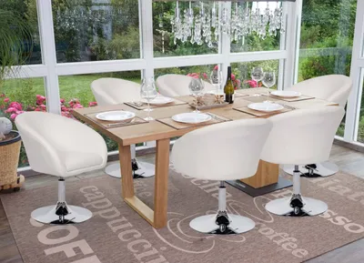 Obrázek produktu pro sada 6 jídelních židlí HWC-F19, kuchyňská židle otočná židle lounge chair, otočná výškově nastavitelná  Imitace kůže bílá