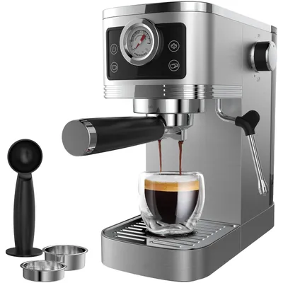 Produktbild von Espressomaschine halbautomatisch mit Manometer, 20 Bar Ulka-Pumpe, 51 mm Edelstahlfilter, 10 mm Milchschaumdüse, Tassenwärmer, Touch-Bedienung