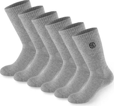 Image de BRUBAKER 6 paires de chaussettes de tennis pour hommes et femmes - Longues chaussettes de sport en coton et polyester - Crew Socks Set de chaussettes en coton - Chaussettes de fitness unisexes - Gris - Taille 43-46