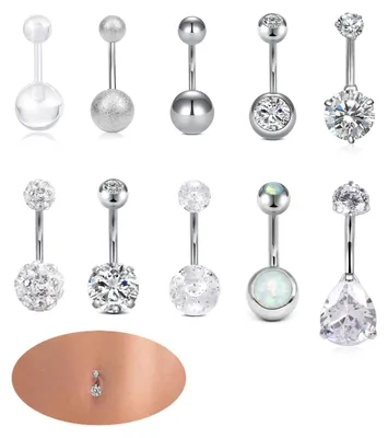 Image de Solidchoice - Coffret de 10 piercings pour nombril, en acier chirurgical, avec strass