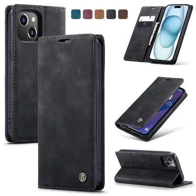 Obrázek produktu pro Pouzdro pro iPhone 15 Plus, RetroPolyuretanKožené Pouzdro s Funkcí Stojánku černé