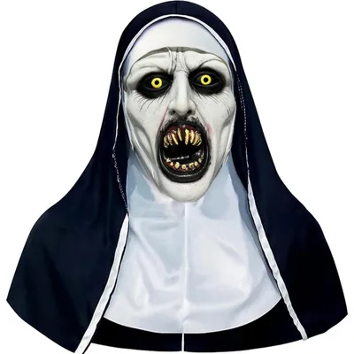 Gruseliges Latex-Nonnenmasker mit Kopftuch, Halloween-Kostüm