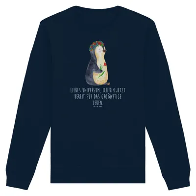 Produktbild von Mr. & Mrs. Panda Baumwoll Sweatshirt Pinguin Blumen Größe S - French Navy - Geschenk, Pullover, Pulli, Universum, Positiv, Geschenkidee, Liebeskummer, Sweater