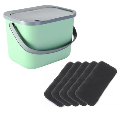 Image de Poubelle de 6 litres pour déchets organiques, vert-gris, Bini Practic + 5 filtres à charbon Practic
