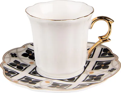 Produktbild von Clayre & Eef Tasse mit Untertasse 95 ml Weiß Schwarz Porzellan