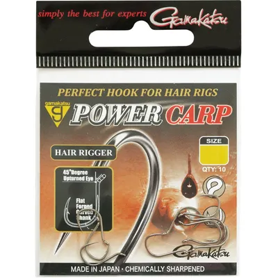 Produktbild von Gamakatsu Powercarp Hair Rigger Eyed Hook - 10 Karpfenhaken, Größe:16