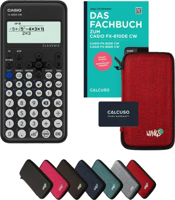 Produktbild von Casio fx-82DE CW inkl. Schutztasche Rot & Fachbuch (96 Seiten, DIN A5) – Wissenschaftlicher Rechner – Smart Set