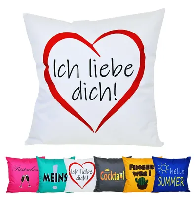 Produktbild von JACK 50x50cm Motiv Outdoor Lounge Kissen Dekokissen inkl. XXL-Füllung Wasserabweisend Sitzkissen Garten Stuhl Lotus Effekt lustig, Farbe:Ich liebe dich