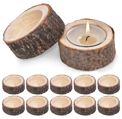 12 Holz-Teelichthalter, 25×60 mm, Vintage-Set für Tischdeko