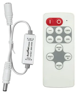 Obrázek produktu pro Stmívač LED pásků Alcapower s RF dálkovým ovladačem 433,92 MHz, 5–24 V, 5 A, max. 120 W, 8 režimů osvětlení, IP20, ultrakompaktní.