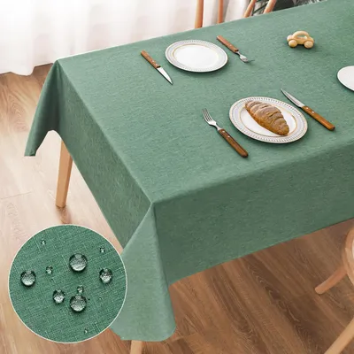 Obrázok produktu pre Obrus, zelený, umývateľný, 135x180 cm, vzhľad ľanu, polyester, vodeodolný, odolný voči poškriabaniu
