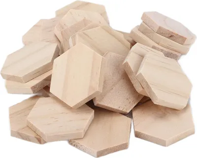 Immagine prodotto di 25 pezzi di trucioli di legno esagonali, 38 mm, grezzi, ritagli di legno non verniciati, dischi per decorazioni fai da te, artigianato artistico