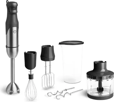 Produktbild von SPRINGLANE Edelstahl Stabmixer Set Sam 800 W, Pürierstab inkl. Pürierstab, Behälter mit Deckel, Zerkleinerer, Schneebesen, Rühr- & Knethaken, Aufbewahrungstasche