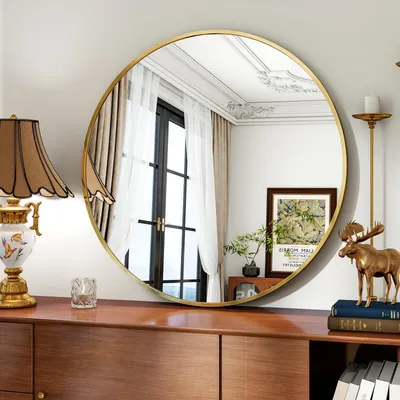 Produktbild von Koonmi runder Wandspiegel 80 cm, Metallrahmen, Gold