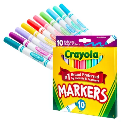 Imagen del producto de Crayola - Rotuladores de colores intensos para escolares, 10 unidades - Colores vibrantes y llamativos