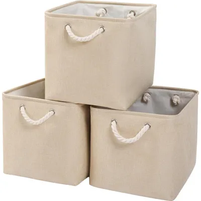 Image de Boîtes de rangement en tissu, dimensions 33x38x33 cm, couleur beige, lot de 3