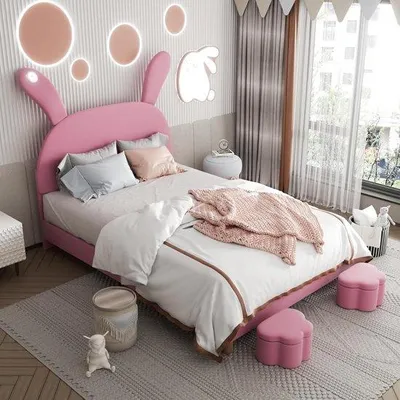Productafbeelding van Kinderkamer: Stapelbed - Tienerbed - Slaapkamerinrichting - Met opbergbanken - 140 x 200 cm - Roze