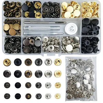 Produktbild von Packung mit 158 Druckknöpfen, 12,5 mm, 6 Farben, Messing-Druckknöpfe, Metall-Druckknöpfe mit Nähset, Leder, Kleidung, Jacken, Jeans, Geldbörsen und Handtaschen.
