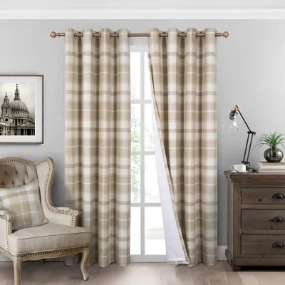 Verdunkelungsvorhänge, 2er-Set, kariert, Wolloptik, 213,4 cm, beige