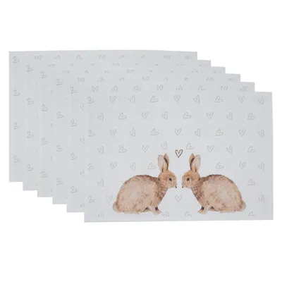 Produktbild von Clayre & Eef Tischsets 6er Set 48x33 cm Weiß Braun Baumwolle Kaninchen
