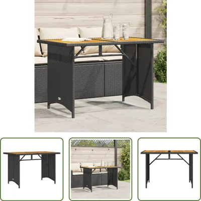 Produktbild von The Living Store Gartentisch mit Holzplatte Schwarz 110x68x70 cm Poly Rattan