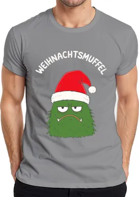 Produktbild von WEIHNACHTSMUFFEL Weihnachtsmonster Nikolausmütze sarkastisch Herren T-Shirt, Grau, M