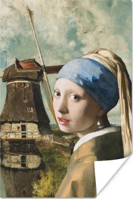 Produktbild von MuchoWow® Poster Das Mädchen mit dem Perlenohrring - Johannes Vermeer - Mühle 60x90 cm - Wanddekoration