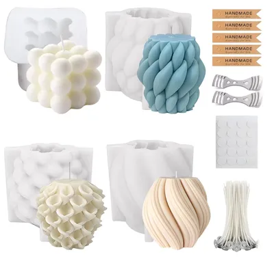 Productafbeelding van Set van 4 siliconen kaarsvormen voor het gieten, geschikt voor aromatherapie, decoraties, knutselwerk en handgemaakte producten.
