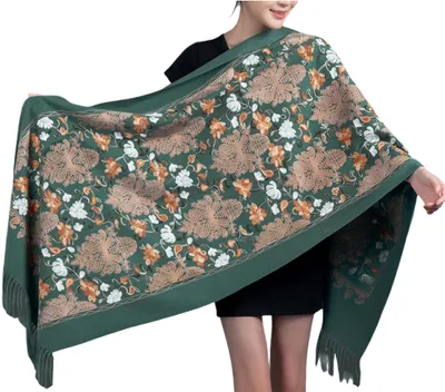 Imagen del producto de Bufanda de pashmina bordada con textura de cachemira en color verde