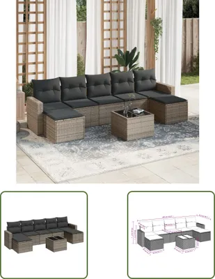 Produktbild von The Living Store 8-tlg. Garten-Sofagarnitur mit Kissen Grau Poly Rattan