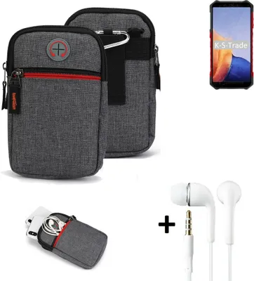 Produktbild von K-S-Trade Gürteltaasche + Kopfhörer kompatibel mit Ulefone Armor X9 Handy Tasche Holster Schutz Hülle Handy Hülle grau Zusatzfächer 1x