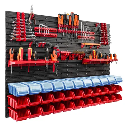 Zdjęcie produktu dla 33 pudełka do układania w stos półka ścienna plastikowa pokrywa 115 x 78 cm uchwyt na narzędzia warsztat garaż system przechowywania otwarte pudełka do przechowywania zsyp