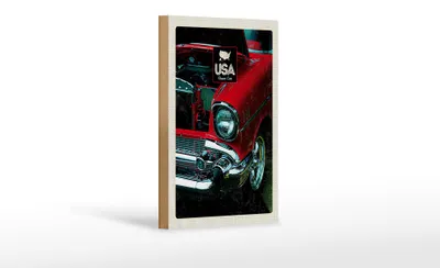 Produktbild von Holzschild Reise 12x18 cm Amerika Oldtimer 90er rot Urlaub