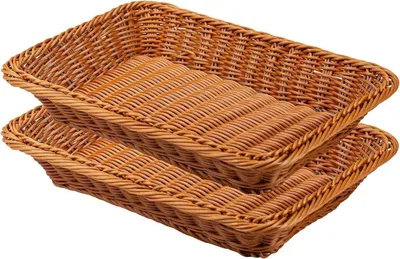 Zdjęcie produktu dla zestaw 2 plecionych koszy na pieczywo 35 x 25 x 7 cm brązowy polipropylen