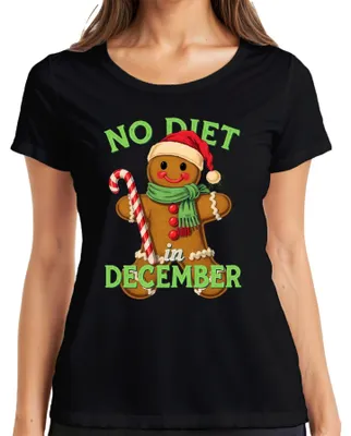 Obrázek produktu pro Vánoční vtipné dámské tričko Gingerbread Man Candy Cane, černá, M