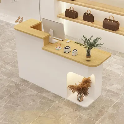 Produktbild von Empfangstheke, Kassentheke, Montagetresen, Kleine Bar, für Geschäfte und verschiedene Einsatzbereiche, Holzoptik und Weiß 180cm L