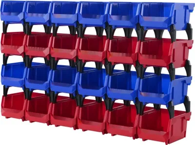 Obrázek produktu pro sada 24 otevřených úložných boxů - stohovací boxy - stohovací bedny - úložné boxy - modré/červené